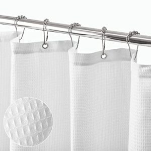 mDesign Waffle Knit - Long Cotton Blend Shower Curtain - Spa Quality, Luxury, Solid Color Cloth Shower Curtains for Bathroom - Hyde Collection, 72" x 72" - White