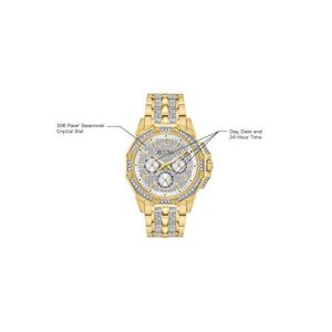 Bulova Men's Crystals Octava Gold Tone Stainless Steel 6-Hand Multi-Function Quartz Watch Style: 98C126