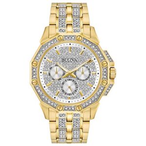 Bulova Men's Crystals Octava Gold Tone Stainless Steel 6-Hand Multi-Function Quartz Watch Style: 98C126