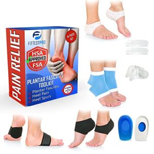 plantar fasciitis foot pain relief 14-piece kit – premium planter fasciitis, gel heel spur & therapy wraps, compression socks, foot sleeves, arch supports, cushion inserts & heel grips