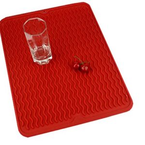 Swaroser Large Kitchen Silicone Dish Mats Heat Resistant Dry Mats 16 X 12 Inch (Red)