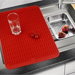 Swaroser Large Kitchen Silicone Dish Mats Heat Resistant Dry Mats 16 X 12 Inch (Red)