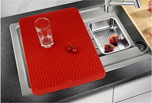 Swaroser Large Kitchen Silicone Dish Mats Heat Resistant Dry Mats 16 X 12 Inch (Red)
