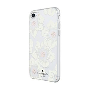 Kate Spade New York Phone Case|For Apple iPhone 8, iPhone 7, iPhone 6S, and iPhone 6|Protective Phone Cases with Slim Design, Drop Protection,and Floral Print-Hollyhock Cream/Blush/Crystal Gems/Clear