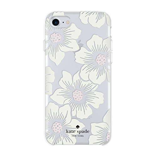 Kate Spade New York Phone Case|For Apple iPhone 8, iPhone 7, iPhone 6S, and iPhone 6|Protective Phone Cases with Slim Design, Drop Protection,and Floral Print-Hollyhock Cream/Blush/Crystal Gems/Clear