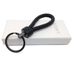 LABEN Key Chain Lambskin Handwoven Genuine Leather Keychain - Black