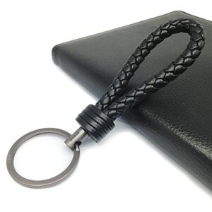 LABEN Key Chain Lambskin Handwoven Genuine Leather Keychain - Black