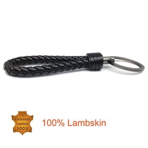 LABEN Key Chain Lambskin Handwoven Genuine Leather Keychain - Black