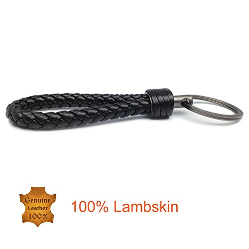 LABEN Key Chain Lambskin Handwoven Genuine Leather Keychain - Black