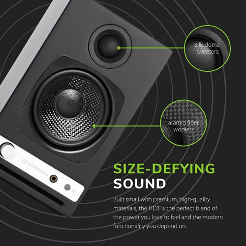 Audioengine HD3 Wireless Speakers with Bluetooth - 60W Powered Computer Speakers for Desktop Monitor and Home Music System with aptX HD Bluetooth, AUX, USB, RCA, 24-bit DAC (Black, Pair)