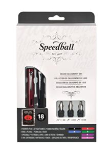 speedball 002904 calligraphy deluxe fountain pen set pen set - with 2 pens, 3 nibs, and 12 assorted ink cartridges