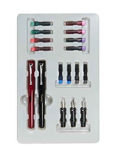 Speedball 002904 Calligraphy Deluxe Fountain Pen Set Pen Set - With 2 Pens, 3 Nibs, and 12 Assorted Ink Cartridges