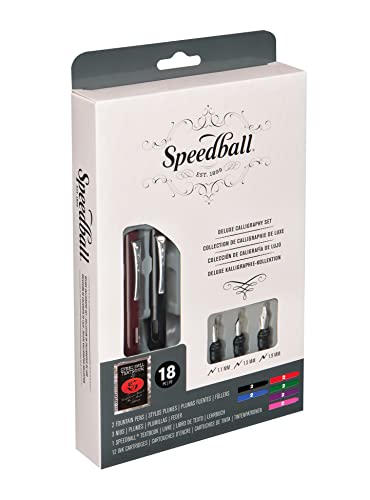 Speedball 002904 Calligraphy Deluxe Fountain Pen Set Pen Set - With 2 Pens, 3 Nibs, and 12 Assorted Ink Cartridges