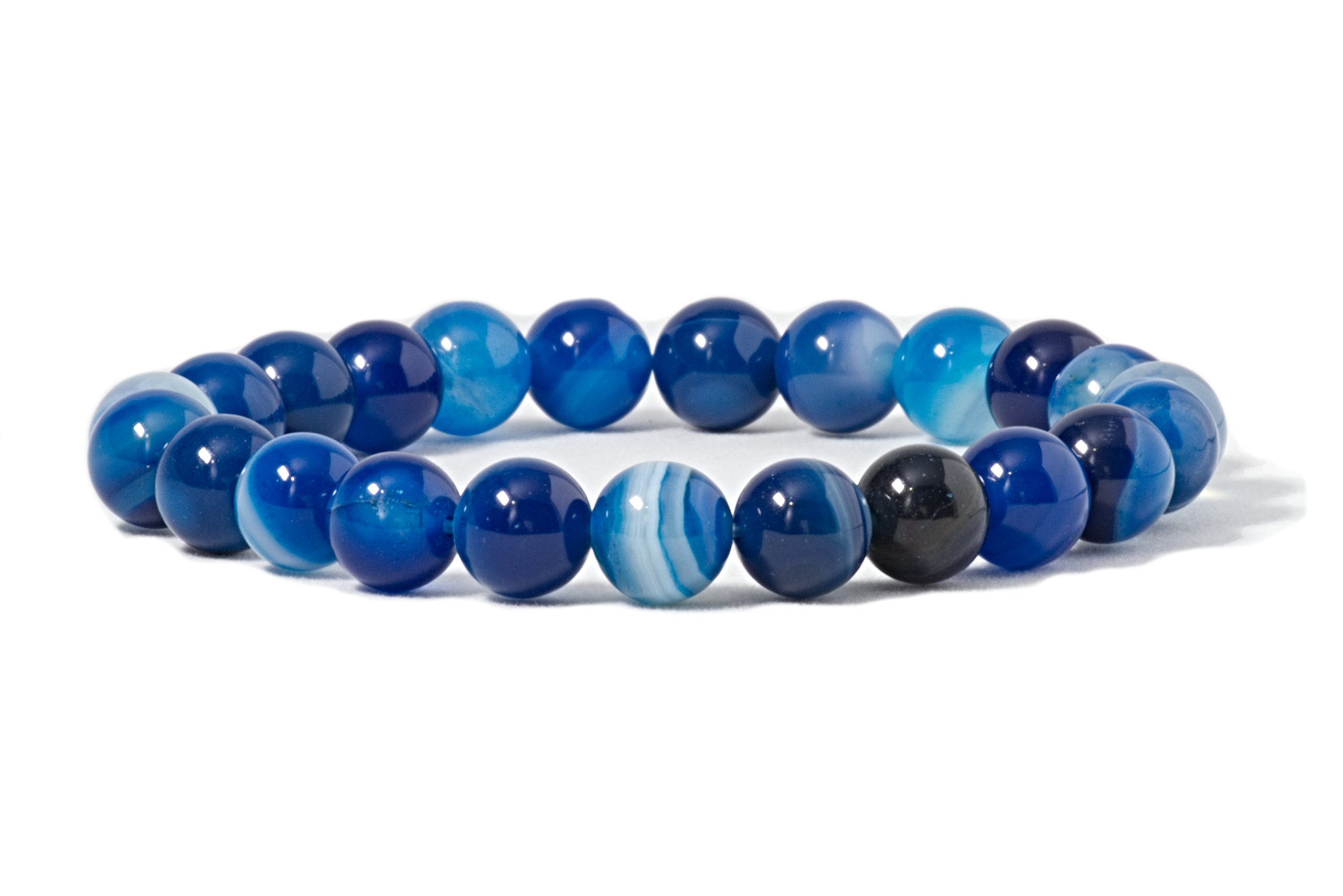 Cherry Tree Collection Semi Precious Gemstone Beaded Stretch Bracelet 8mm Round Beads 7" (Lace Agate - Blue)