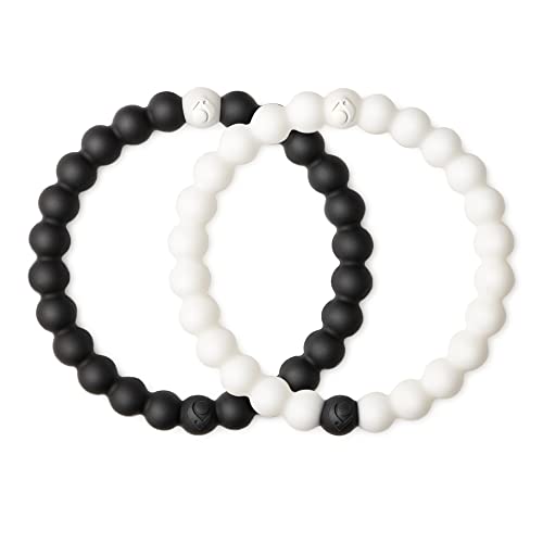 Lokai Silicone Beaded Bracelets for Women & Men - Couples Bracelets, Black & White Matching Bracelets - Medium, 6.5 Inch Circumference - Jewelry Fashion Bracelet Slides-On for Comfortable Fit