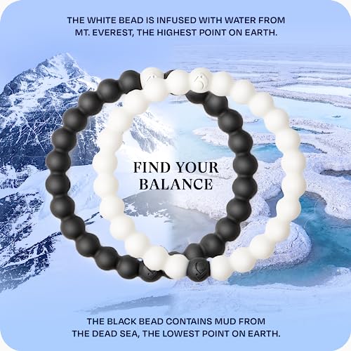 Lokai Silicone Beaded Bracelets for Women & Men - Couples Bracelets, Black & White Matching Bracelets - Medium, 6.5 Inch Circumference - Jewelry Fashion Bracelet Slides-On for Comfortable Fit