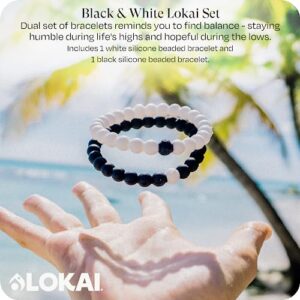 Lokai Silicone Beaded Bracelets for Women & Men - Couples Bracelets, Black & White Matching Bracelets - Medium, 6.5 Inch Circumference - Jewelry Fashion Bracelet Slides-On for Comfortable Fit