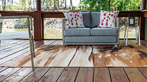 Unique Loom Outdoor Modern Collection Area Rug - Shore (10' x 12' 2" Rectangle, Brown/ Beige)