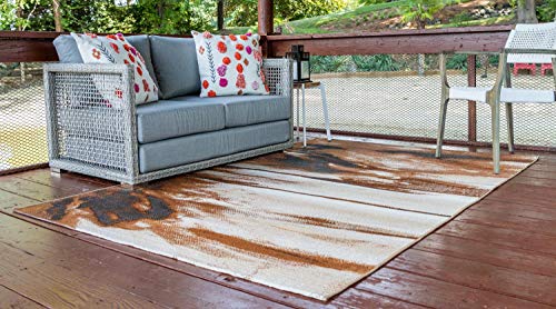 Unique Loom Outdoor Modern Collection Area Rug - Shore (10' x 12' 2" Rectangle, Brown/ Beige)