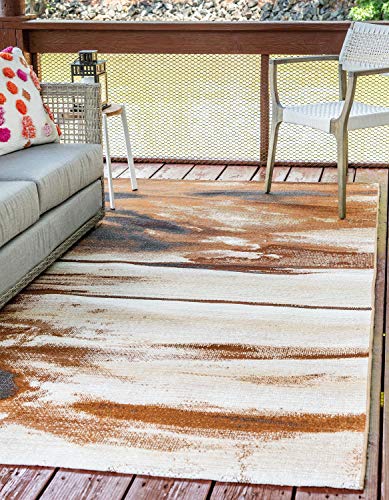 Unique Loom Outdoor Modern Collection Area Rug - Shore (10' x 12' 2" Rectangle, Brown/ Beige)