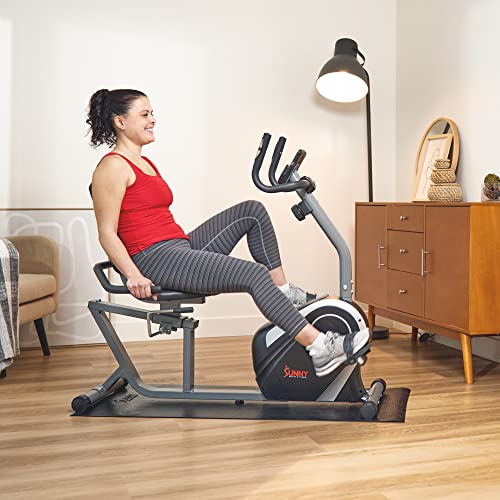 Sunny Health & Fitness Magnetic Recumbent Exercise Bike, Pulse Rate Monitoring, 300 lb Capacity, Digital Monitor and Quick Adjustable Seat | SF-RB4616S