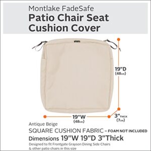 Classic Accessories Montlake FadeSafe Water-Resistant 19 x 19 x 3 Inch Square Outdoor Seat Cushion Slip Cover, Patio Furniture Chair Cushion Cover, Antique Beige, Patio Furniture Cushion Covers