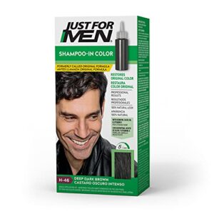 just for men shampoo-in color (formerly original formula), mens hair color with keratin and vitamin e for stronger hair - deep dark brown, h-46, pack of 1