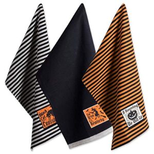dii happy halloween dishtowel collection embellished cotton kitchen hand towel set, 18x28, happy haunting, 3 count