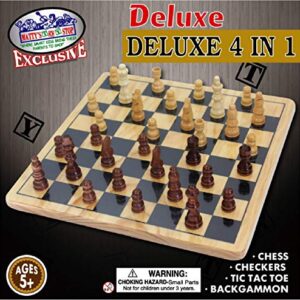 Matty's Toy Stop Deluxe 4-in-1 Reversible Chess, Checkers, Tic Tac Toe & Backgammon Wooden Board Game Set