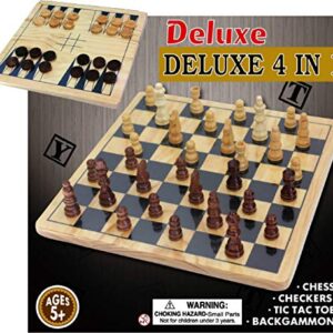 Matty's Toy Stop Deluxe 4-in-1 Reversible Chess, Checkers, Tic Tac Toe & Backgammon Wooden Board Game Set