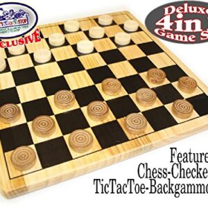 Matty's Toy Stop Deluxe 4-in-1 Reversible Chess, Checkers, Tic Tac Toe & Backgammon Wooden Board Game Set