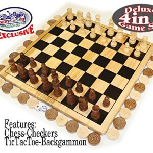 Matty's Toy Stop Deluxe 4-in-1 Reversible Chess, Checkers, Tic Tac Toe & Backgammon Wooden Board Game Set