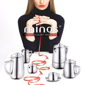 Minos Moka Pot Espresso Maker - 4 cups - 7.5 fl oz - Stainless Steel And Heatproof Handle - Suitable for Gas, Electric And Ceramic Stovetops