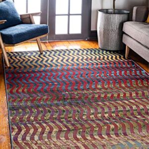 Unique Loom Outdoor Modern Collection Area Rug - Wavy (5' 3" x 8' Rectangle, Multi/ Beige)