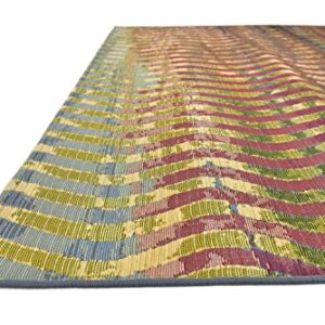 Unique Loom Outdoor Modern Collection Area Rug - Wavy (5' 3" x 8' Rectangle, Multi/ Beige)