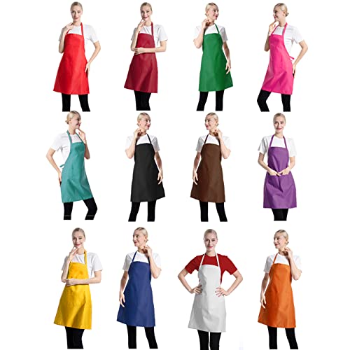 TSD STORY Total 12 PCS Plain Color Bib Apron Adult with 2 Front Pocket (Mixed Colour)