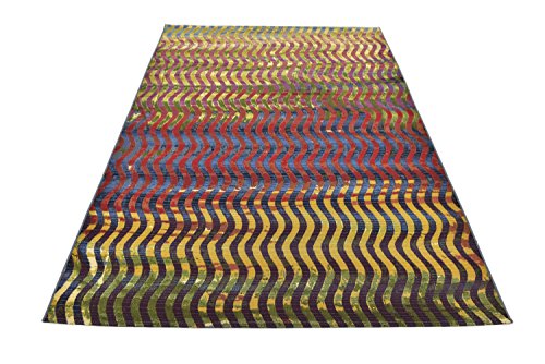 Unique Loom Outdoor Modern Collection Area Rug - Wavy (5' 3" x 8' Rectangle, Multi/ Beige)