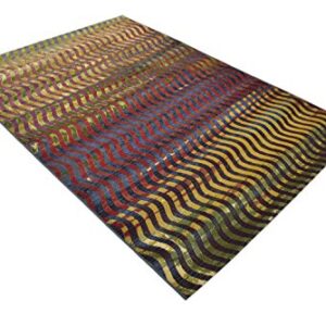 Unique Loom Outdoor Modern Collection Area Rug - Wavy (5' 3" x 8' Rectangle, Multi/ Beige)