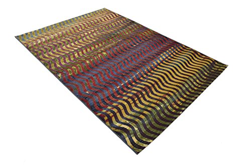 Unique Loom Outdoor Modern Collection Area Rug - Wavy (5' 3" x 8' Rectangle, Multi/ Beige)