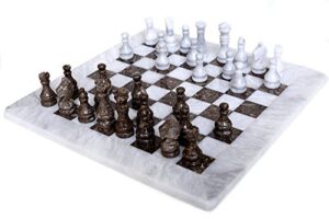 radicaln 15 inches large handmade white and grey oceanic weighted marble full chess game set for adults staunton and ambassador gift style tournament chess sets