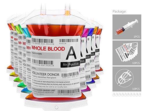 WYNK Blood Bags for Drinks, 10 IV Bags for Halloween Party Decoration, Reusable Drink Pouch for Live Blood of Theme Parties, Masquerade,Vampire,Zombie,Nurse Graduation Party Props