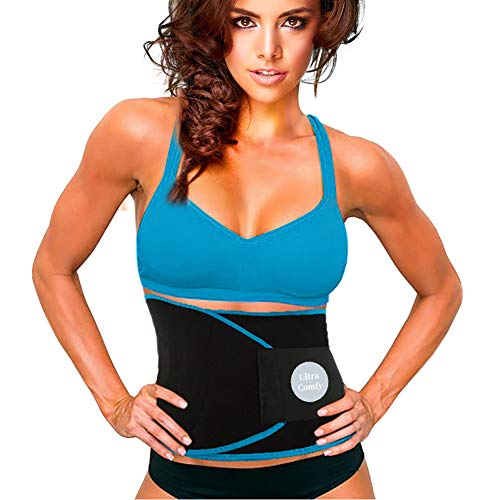 UltraComfy Sweat Waist Trainer for Women & Men Workout Trimmer Postpartum Belly Wrap Blue