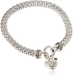 nine west women's silvertone crystal pave heart stretch bracelet