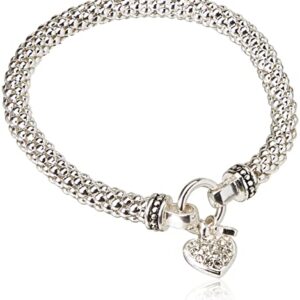 NINE WEST Women's Silvertone Crystal Pave Heart Stretch Bracelet