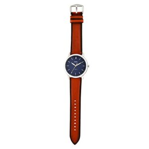 Fossil Men's Minimalist Quartz Stainless Steel and Leather Three-Hand Watch, Color: Silver, Luggage (Model: FS5304)