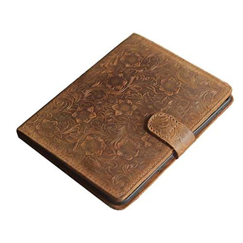 Floral Tooled Leather 2022 ipad pro 12.9 case, Leather ipad 10th gen case covers, Leather iPad mini 6 case, Brown 606