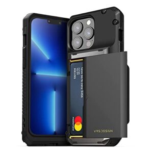 vrs design damda glide pro phone case for iphone 13 pro, sturdy semi auto wallet [4 cards] case compatible for iphone 13 pro case (2021) black