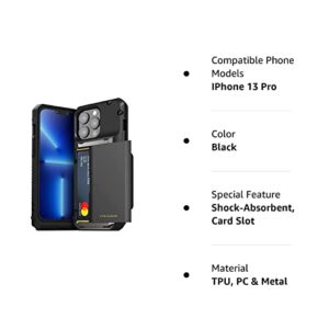 VRS DESIGN Damda Glide Pro Phone Case for iPhone 13 Pro, Sturdy Semi Auto Wallet [4 Cards] Case Compatible for iPhone 13 Pro Case (2021) Black