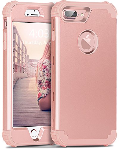 iPhone 8 Plus Case,iPhone 7 Plus Case,BENTOBEN 3 in 1 Hybrid Hard PC Soft Rubber Heavy Duty Rugged Bumper Shockproof Anti Slip Full-Body Protective Phone Case for Apple iPhone 8 Plus/7 Plus,Rose Gold