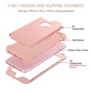 iPhone 8 Plus Case,iPhone 7 Plus Case,BENTOBEN 3 in 1 Hybrid Hard PC Soft Rubber Heavy Duty Rugged Bumper Shockproof Anti Slip Full-Body Protective Phone Case for Apple iPhone 8 Plus/7 Plus,Rose Gold